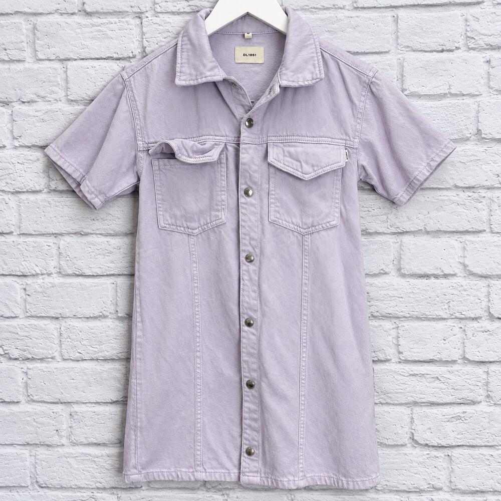 DL1961 Grils Manning Snap Button Denim Dress Size M Lilac Purple Short Sleeve